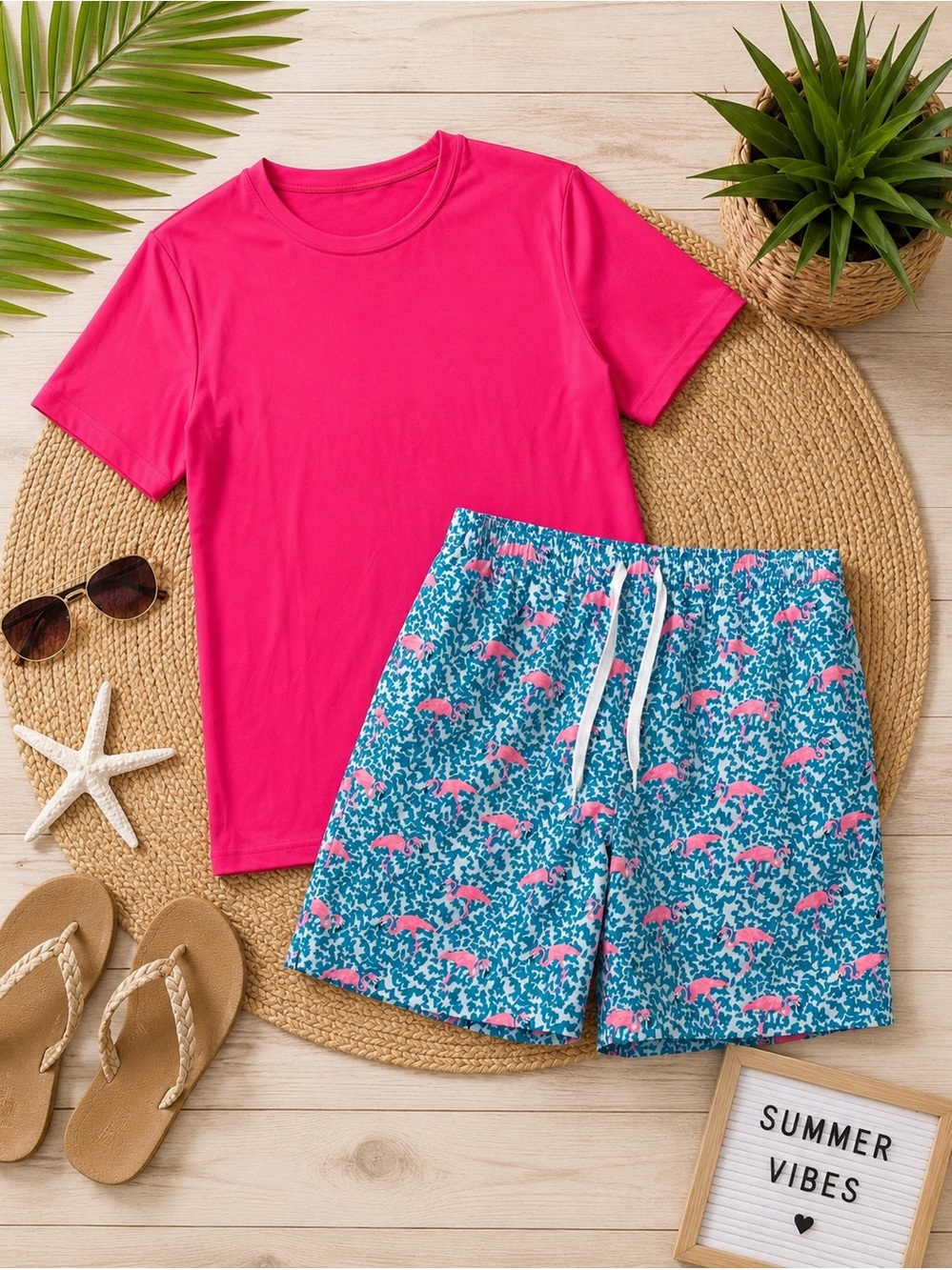 🦩 Chubbies Flamingo Swim Trunks Bundle | Youth Large (14/16) | Matching Pink Tee